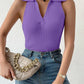 Summer V-Neck Ribbed Knit Crop Top - Sleeveless Turndown Collar in 10 Colors