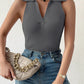 Summer V-Neck Ribbed Knit Crop Top - Sleeveless Turndown Collar in 10 Colors