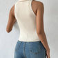 Summer V-Neck Ribbed Knit Crop Top - Sleeveless Turndown Collar in 10 Colors